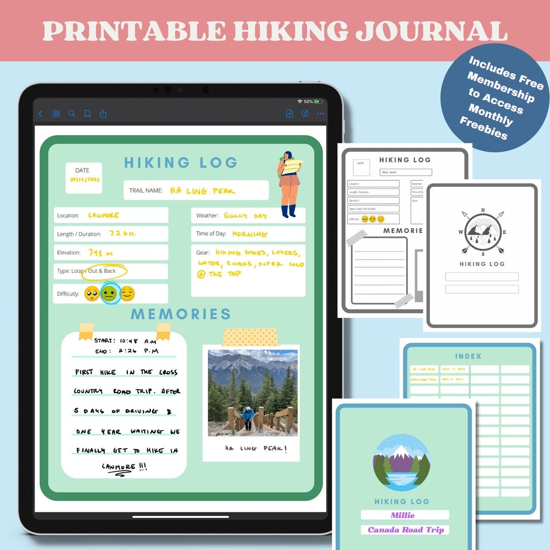 Printable Hiker Log Hike Tracker Trekking Journal National Parks Diary