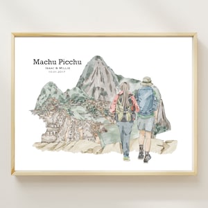 Custom Machu Picchu Gift, Digital Portrait from the back up to 2 people, Personalized Trekking Wall Art, Instant Download, Peru Inca Trail