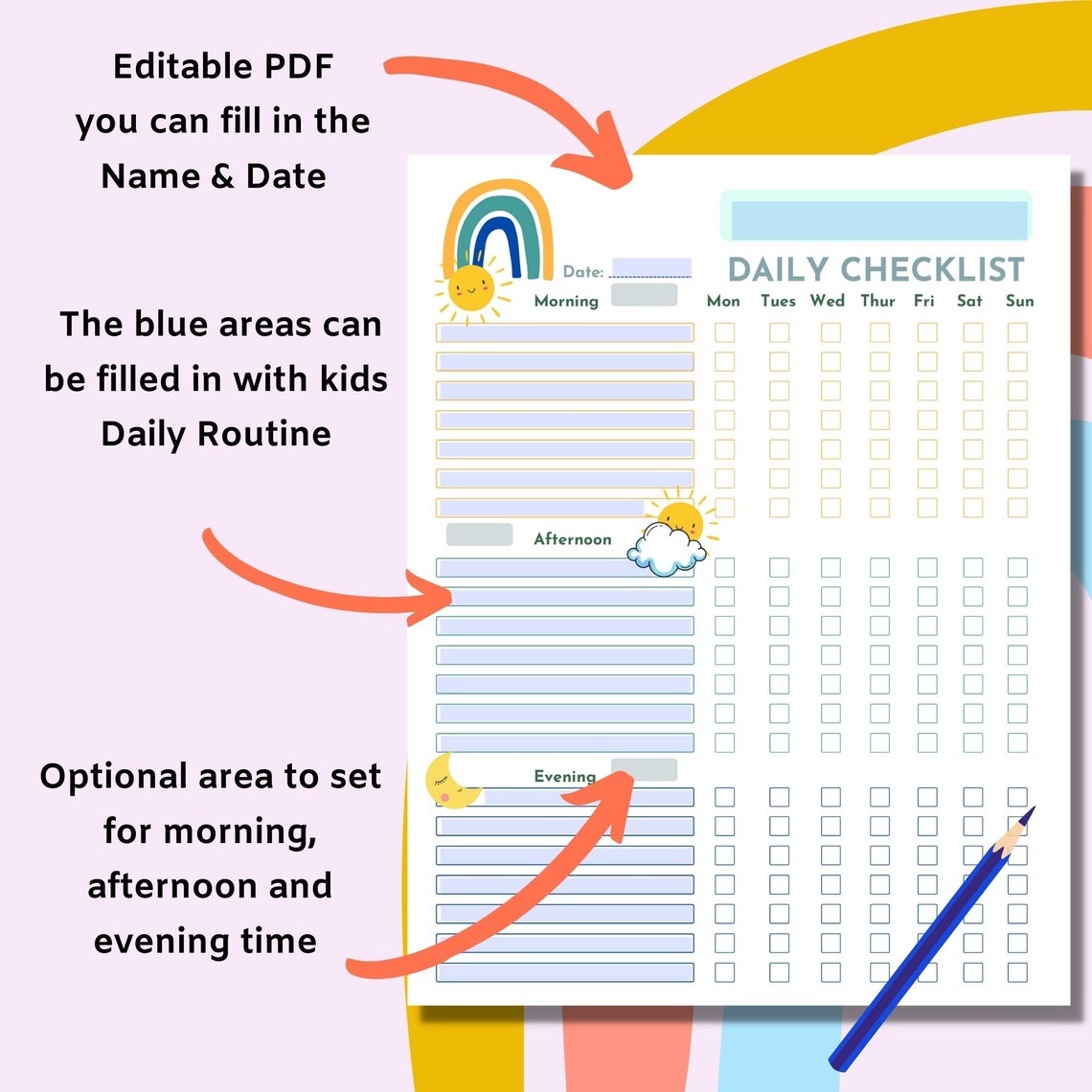 Kids Daily Routine Chart - ADHD Planner - Printable Planner - Etsy