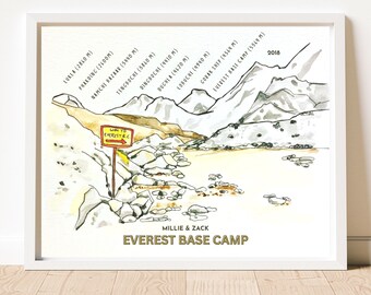 Trekking del campo base dell'Everest - mappa dei sentieri personalizzata - regalo escursionistico personalizzato - poster del trekking everest - stampa - poster - stampabile