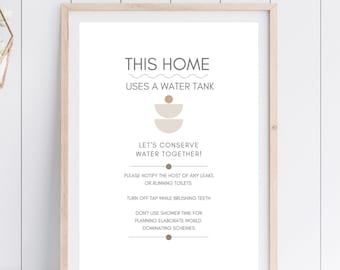 Water Rules Print - 3 Printable Designs - Conserve Water Sign - Airbnb Sign