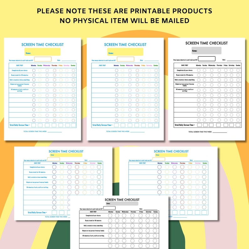 Kids Screen Time Checklist - Chore Chart - Printable Screen Time ...