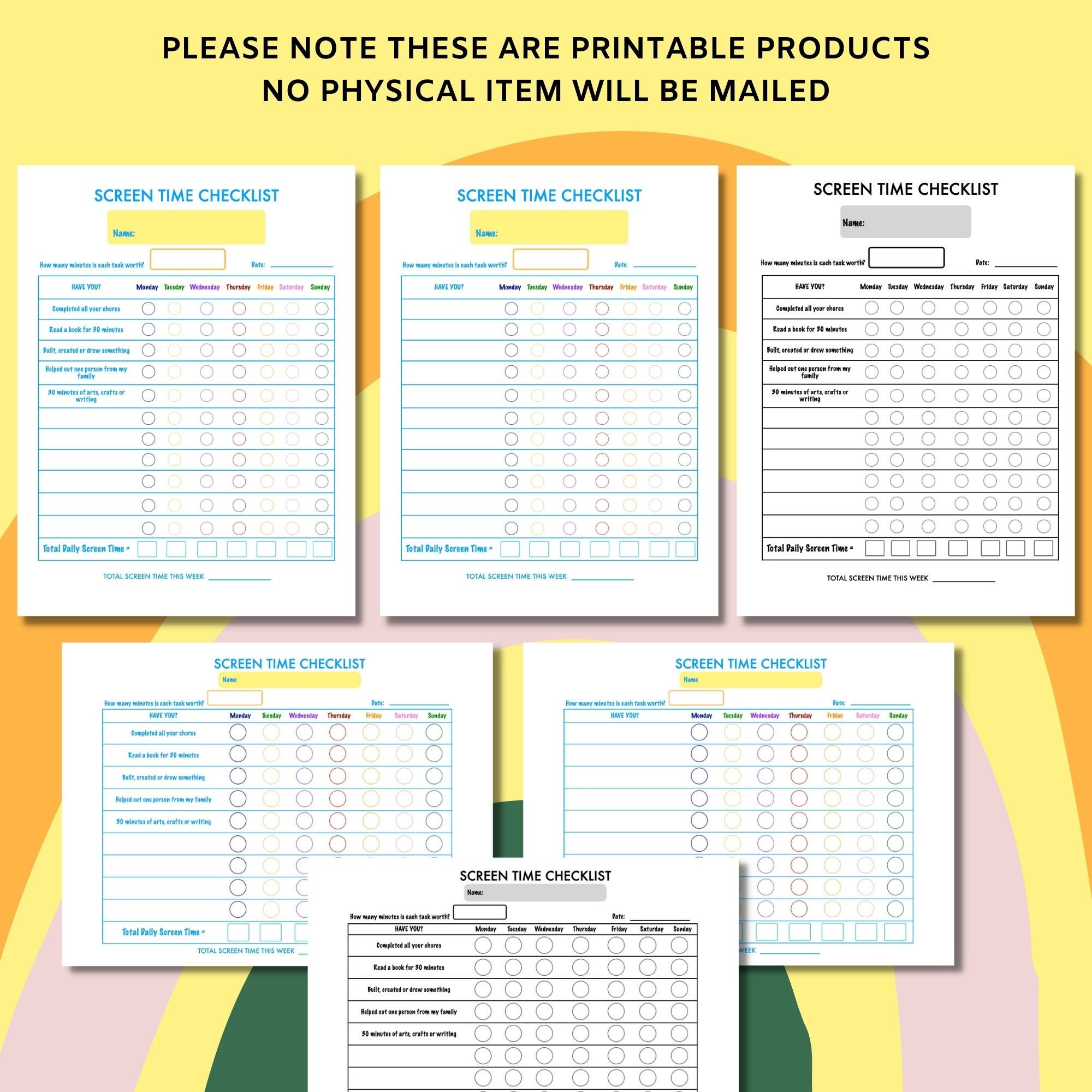 Kids Screen Time Checklist - Chore Chart - Printable Screen Time ...