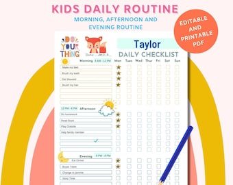 Kids Daily Routine Chart - ADHD Planner - Printable Planner - Fox Theme