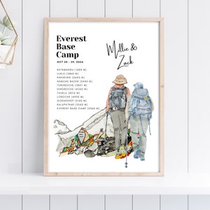 Poster de trekking personnalisé du camp de base de l'Everest - Portrait personnalisé à partir d'une photographie - cadeau de voyage pour couple de randonnée en montagne - téléchargement numérique