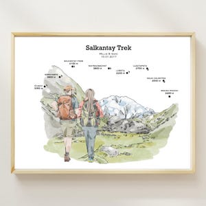 Salkantay Mountain Trek Peru - Gepersonaliseerd portret van foto - voor 2 personen - aangepaste wandelrouteposter - digitale download