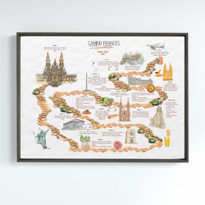 Camino Frances Lederposter - Camino Frances - Camino Frances - Camino Tagebuch - Trekking Karte - Camino Tagebuch - Camino Frances