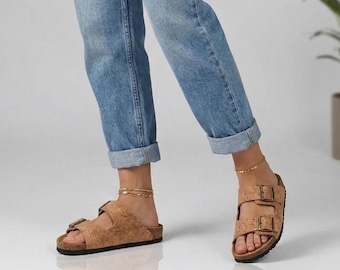 Women's Cork Sandal (Natural Brown Cork) - Eco-Friendly Cork Footwear - Handmade Cork Shoes - Water Resistant Shoes - Leather-Free Footwear