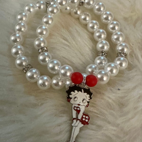 White beaded bracelet - Betty Boop Inspired