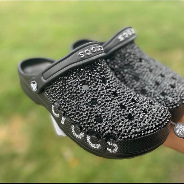 Black and Silver fully blinged crocs