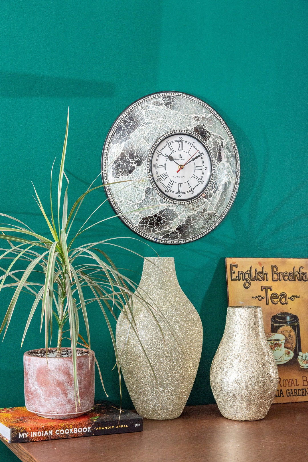 Mosaic Wall Clock/wall Decor/round Wall Clock/black Wall Clock Etsy