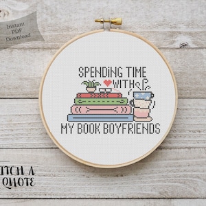 Book Boyfriends Cross Stitch Pattern | Books Cross Stitch | Digital PDF Download | Books Embroidery | Book Boyfriends Cross Stitch | Xstitch