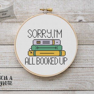 Book Lover Cross Stitch Pattern | Books Cross Stitch | Digital PDF Download | Books Embroidery | All Booked Up Cross Stitch | Xstitch