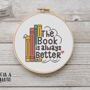 Book Lover Cross Stitch Pattern | Books Cross Stitch | Digital PDF Download | Books Embroidery | Book is Always better Cross Stitch |Xstitch