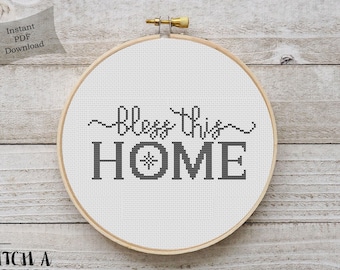 Bless This Home Cross Stitch Pattern | Modern Cross Stitch Pattern | Quote Cross Stitch | Quote Embroidery