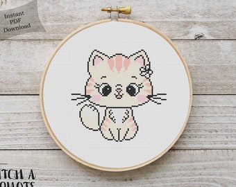 Patrón de punto de cruz de gato Bordado de gato Patrón de punto de cruz de gato simple PDF Descarga instantánea Patrón de punto de cruz simple