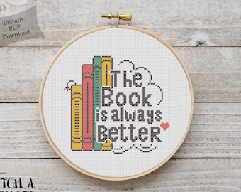 Book Lover Cross Stitch Pattern | Books Cross Stitch | Digital PDF Download | Books Embroidery | Book is Always better Cross Stitch |Xstitch