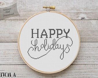 Happy Holidays Cross Stitch Pattern | Printable PDF Chart | Christmas Present | Christmas Cross Stitch | Modern Cross Stitch