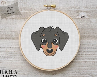 かわいいダックスフントのクロスステッチパターン | フープ刺繍 | PDF