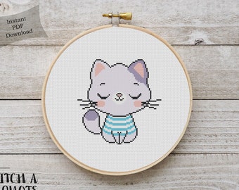 Patrón de punto de cruz de gato Patrón moderno de punto de cruz de gato Patrón PDF de punto de cruz de gato Bordado de gato Descarga instantánea Lindo punto de cruz