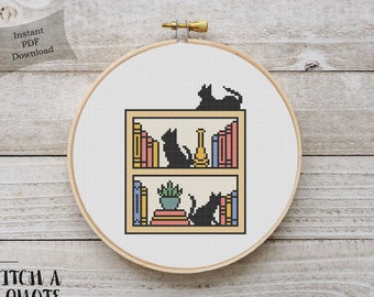 Patrón de punto de cruz de librería / Punto de cruz de librería / Descarga digital PDF / Bordado de librería / Lindo patrón de punto de cruz