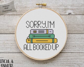 Book Lover Cross Stitch Pattern | Books Cross Stitch | Digital PDF Download | Books Embroidery | All Booked Up Cross Stitch | Xstitch
