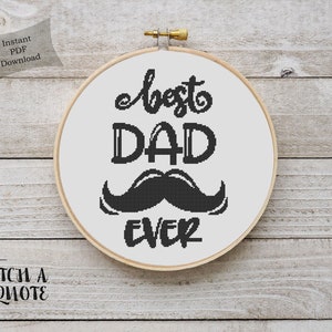 Punto croce moderno / Schema punto croce con i baffi del miglior papà di sempre / Schema punto croce per la festa del papà / Ricamo / PDF stampabile