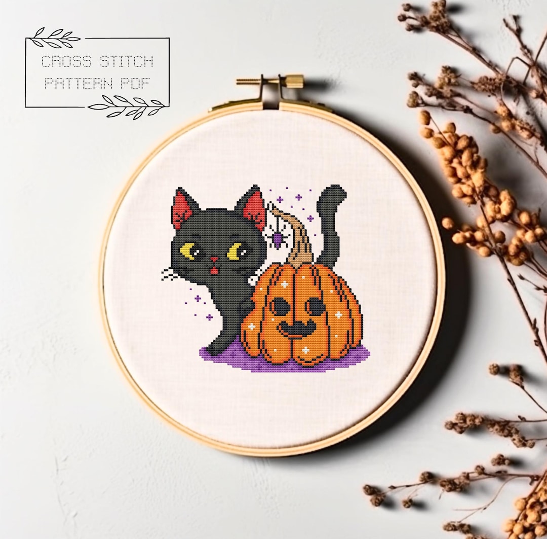 Halloween Cross Stitch Pattern Black Cat Simple Modern Printable PDF ...