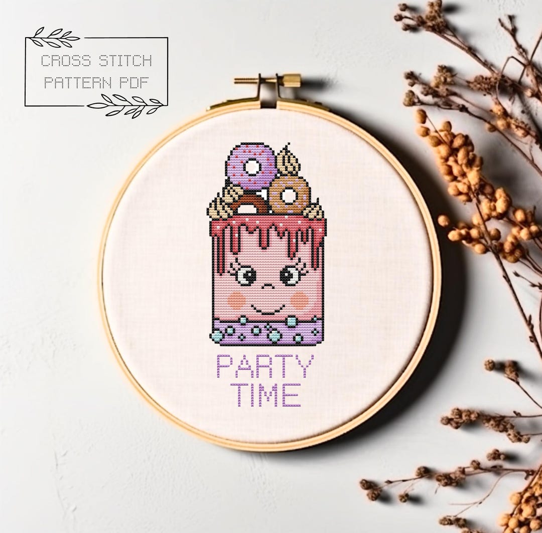 Party Time Cross Stitch Pattern Digital PDF Download Birthday Cake ...