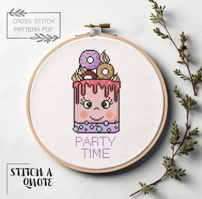 Party Time Cross Stitch Pattern Digital PDF Download Birthday Cake ...