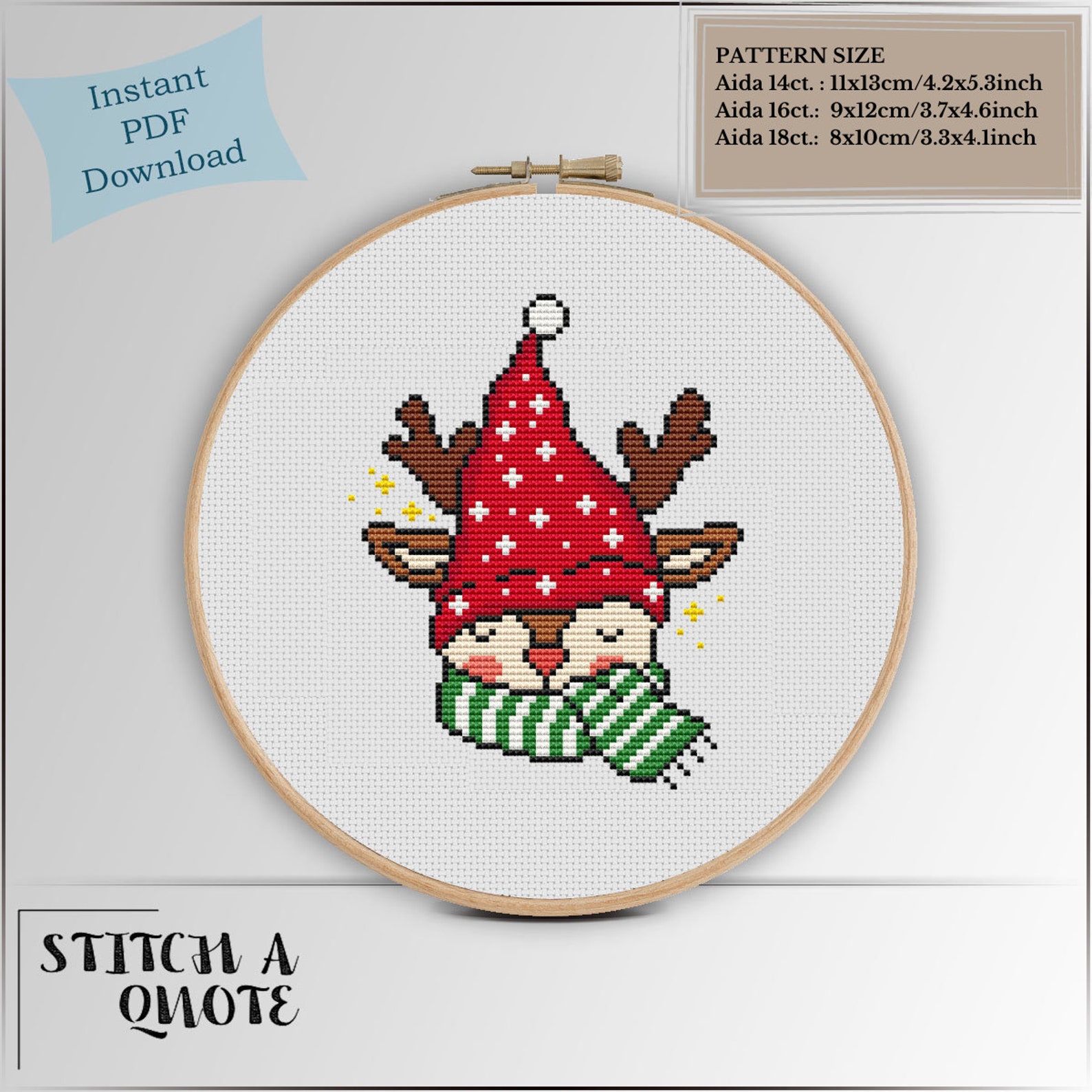 Christmas Deer Cross Stitch Pattern Reindeer Cross Stitch Chart Simple ...