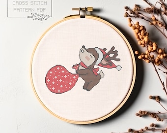 Christmas Cross Stitch Pattern Christmas Cross Stitch Chart Christmas Reindeer Simple Cross Stitch Instant Download Reindeer Cross Stitch