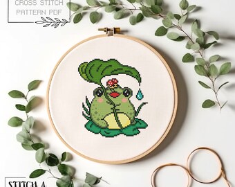 Frog Cross Stitch Pattern Simple Frog Cross Stitch Modern Cross Stitch Instant PDF Download Frog Xstitch Cute Frog Cross Stitch