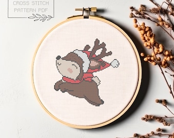 Christmas Cross Stitch Pattern Christmas Cross Stitch Chart Christmas Reindeer Simple Cross Stitch Instant Download Reindeer Cross Stitch