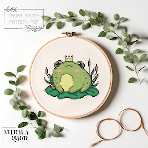 Frog Cross Stitch Pattern Simple Frog Cross Stitch Modern Cross Stitch Instant PDF Download Frog Xstitch Cute Frog Cross Stitch