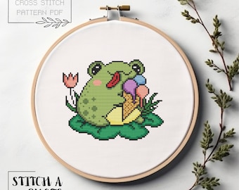 Frog Cross Stitch Pattern Simple Frog Cross Stitch Modern Cross Stitch Instant PDF Download Frog Xstitch Cute Frog Cross Stitch