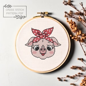 Pig Cross Stitch Pattern | Cross Stitch Pattern | Cute Piggy Cross Stitch | Digital PDF Download | Pig Embroidery