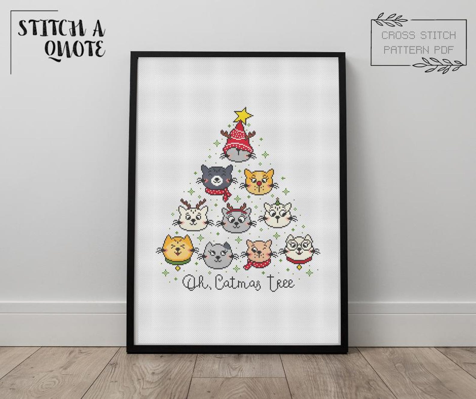 Christmas Cat Tree Cross Stitch Pattern Catmas Tree Cross Stitch PDF ...