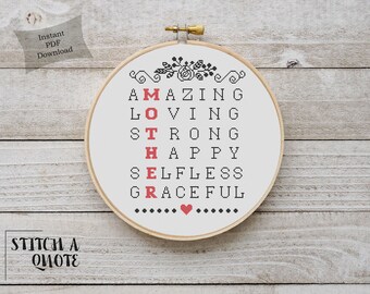 Modern Cross Stitch | Mother Cross Stitch Pattern | Printable PDF | Instant Download | Present for Mother