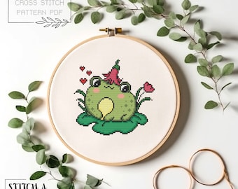 Frog Cross Stitch Pattern Simple Frog Cross Stitch Modern Cross Stitch Instant PDF Download Frog Xstitch Cute Frog Cross Stitch