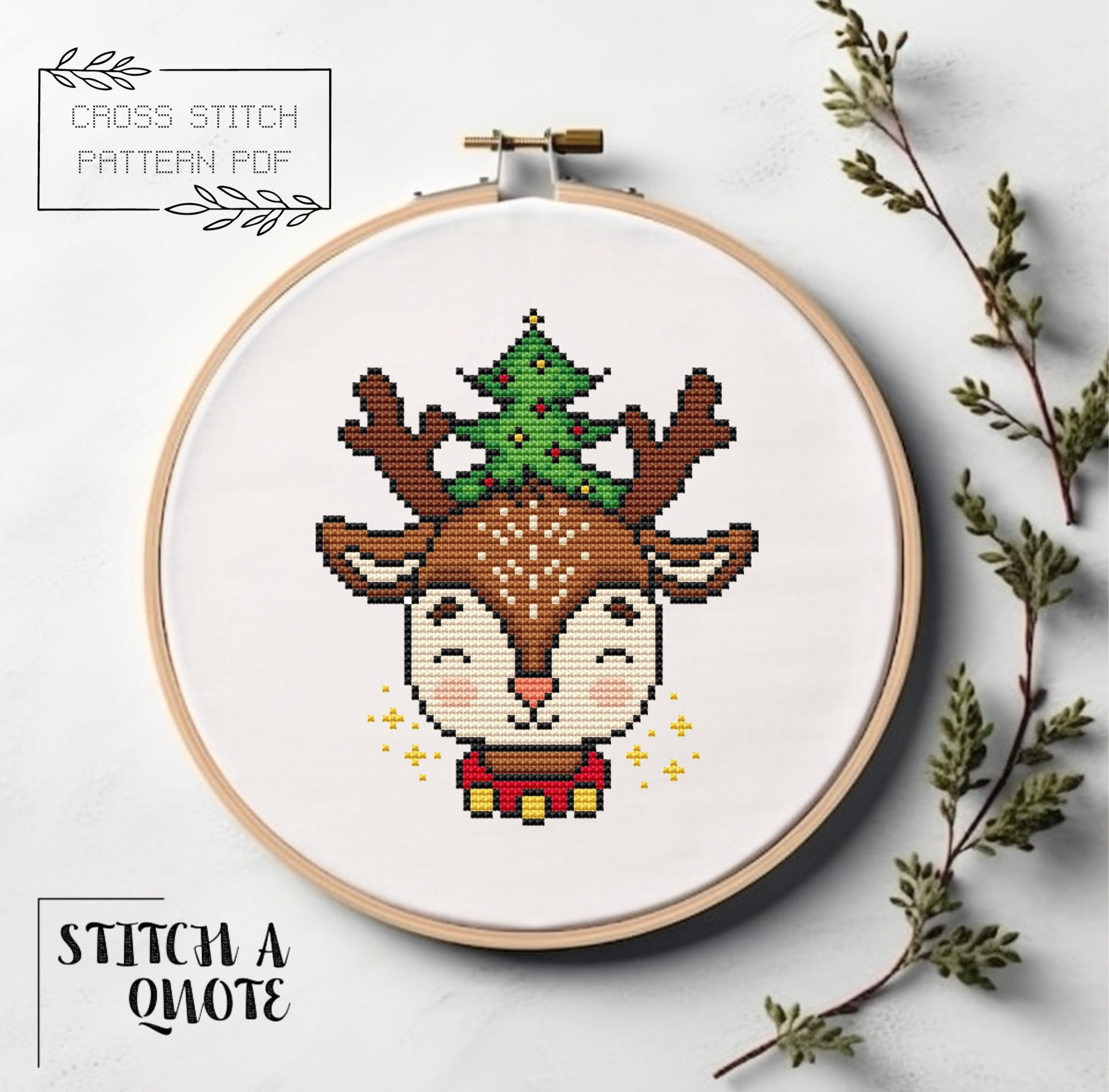 Christmas Reindeer Cross Stitch Pattern Xmas Embroidery Chart Instant ...