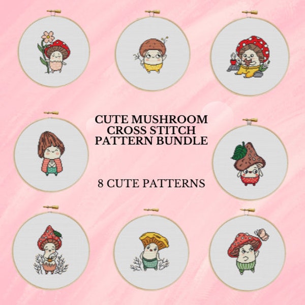 Mushroom Cross Stitch Bundle Mushroom Cross Stitch Pattern Bundle Cross Stitch Instant Digital PDF Download Cross Stitch Simple Embroidery