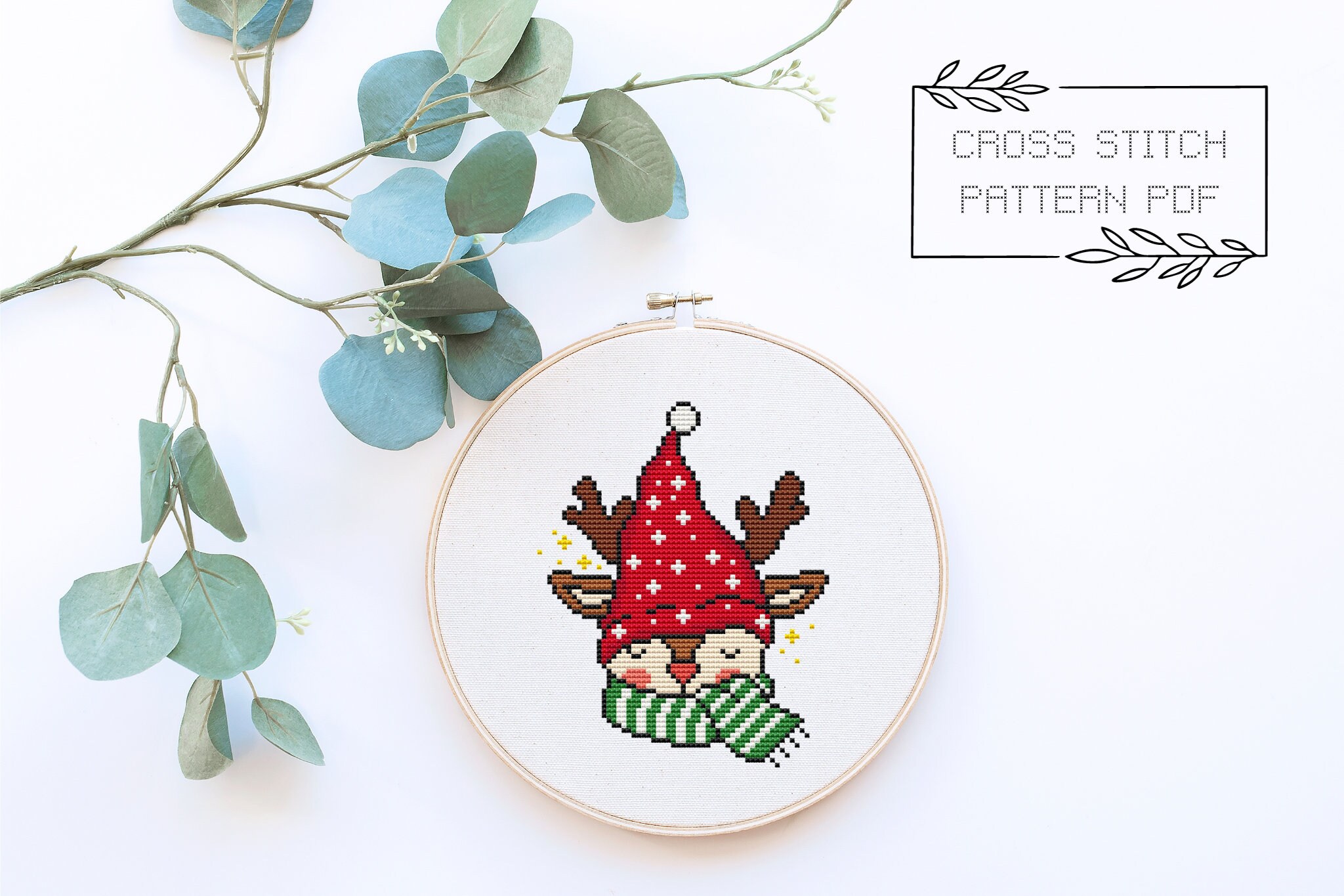 Christmas Deer Cross Stitch Pattern Reindeer Cross Stitch Chart Simple ...