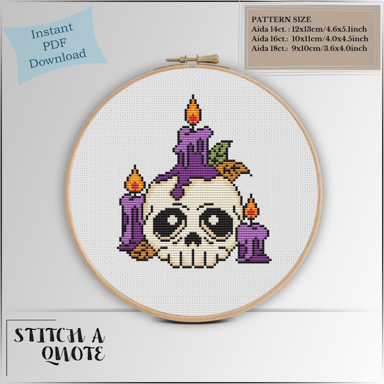 Halloween Cross Stitch Pattern Halloween Skull Cross Stitch PDF Instant ...