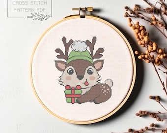 Christmas Cross Stitch Pattern Christmas Cross Stitch Chart Christmas Reindeer Simple Cross Stitch Instant Download Reindeer Cross Stitch