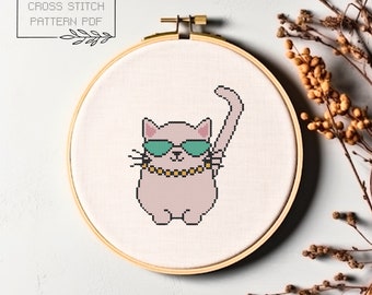 Patrón Punto de Cruz Gato Gato Punto de Cruz Simple Patrón PDF Gato Punto de Cruz Gato Bordado Descarga Instantánea Lindo punto de cruz