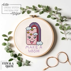 Faire un vœu, point de croix, téléchargement numérique PDF, motif de broderie pour gâteau d'anniversaire, cadeau joyeux anniversaire