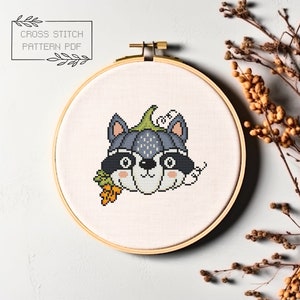 Autumn Cross Stitch Pattern Autumn Pumpkin Cross Stitch PDF Instant Download Chart Raccoon Pumpkin Embroidery Animal Xstitch
