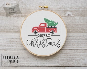 Christmas Truck Cross Stitch Pattern | Printable PDF Chart | Christmas Present | Christmas Cross Stitch | Modern Cross Stitch