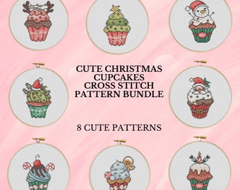 Christmas Cupcake Cross Stitch Bundle Christmas Cross Stitch Pattern Bundle Cross Stitch Digital PDF Download Simple Cross Stitch Embroidery